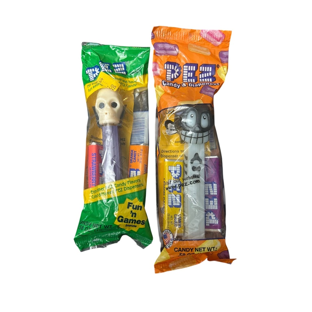 Vintage Halloween PEZ Dispensers Lot 2 Sealed Dr. Skull Toti Skeleton NOS MOC